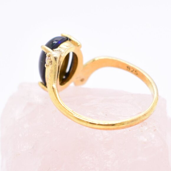 Vintage-Inspired Gold-Plated .925 Sterling Silver Genuine Black Opal Ring - Picture 5 of 5